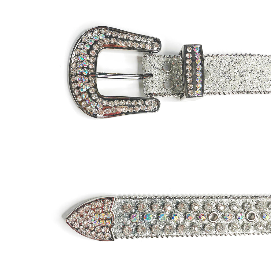 Designer Womens Silver Rhinestone Buckle Belt