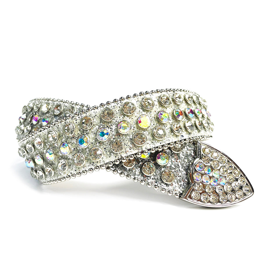 Designer Womens Silver Rhinestone Buckle Belt