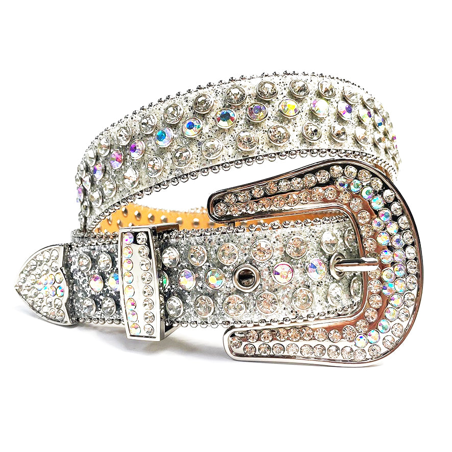 Designer Womens Silver Rhinestone Buckle Belt