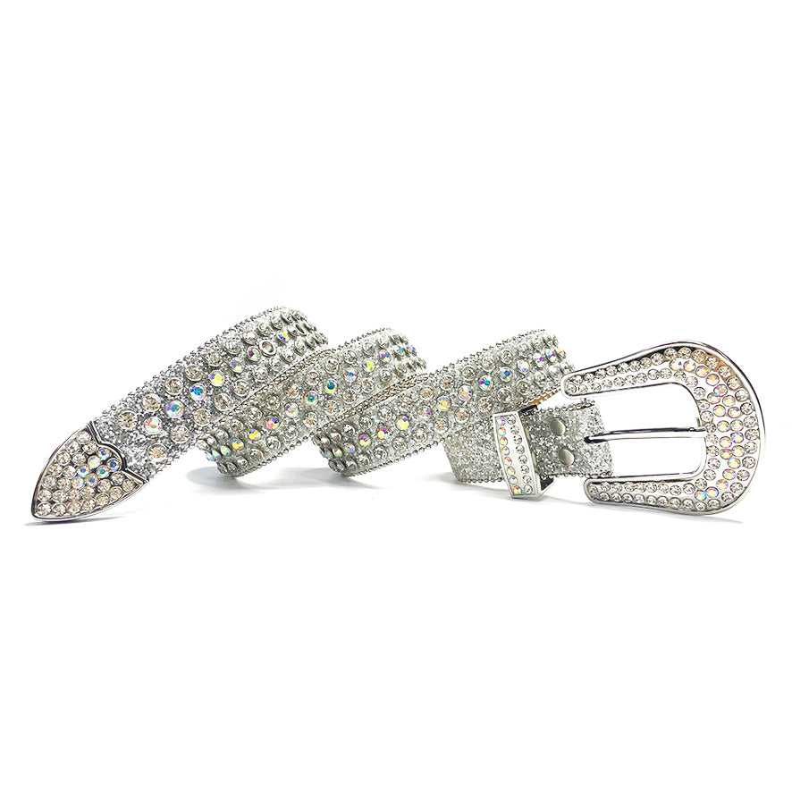 Designer Womens Silver Rhinestone Buckle Belt